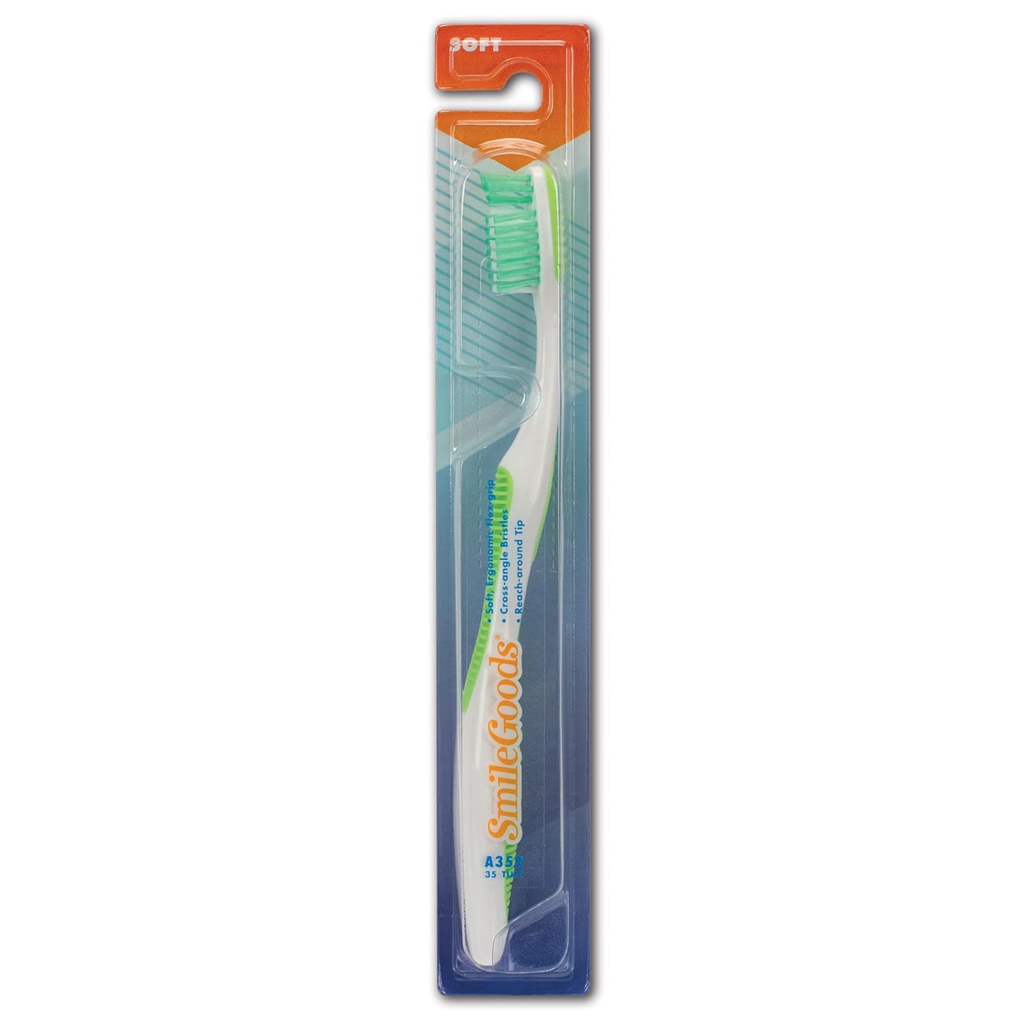 SmileGoods – Cepillo de dientes A352, 35 mechones de cerdas suaves, empaquetados individualmente, colores surtidos, paquete a granel de 72