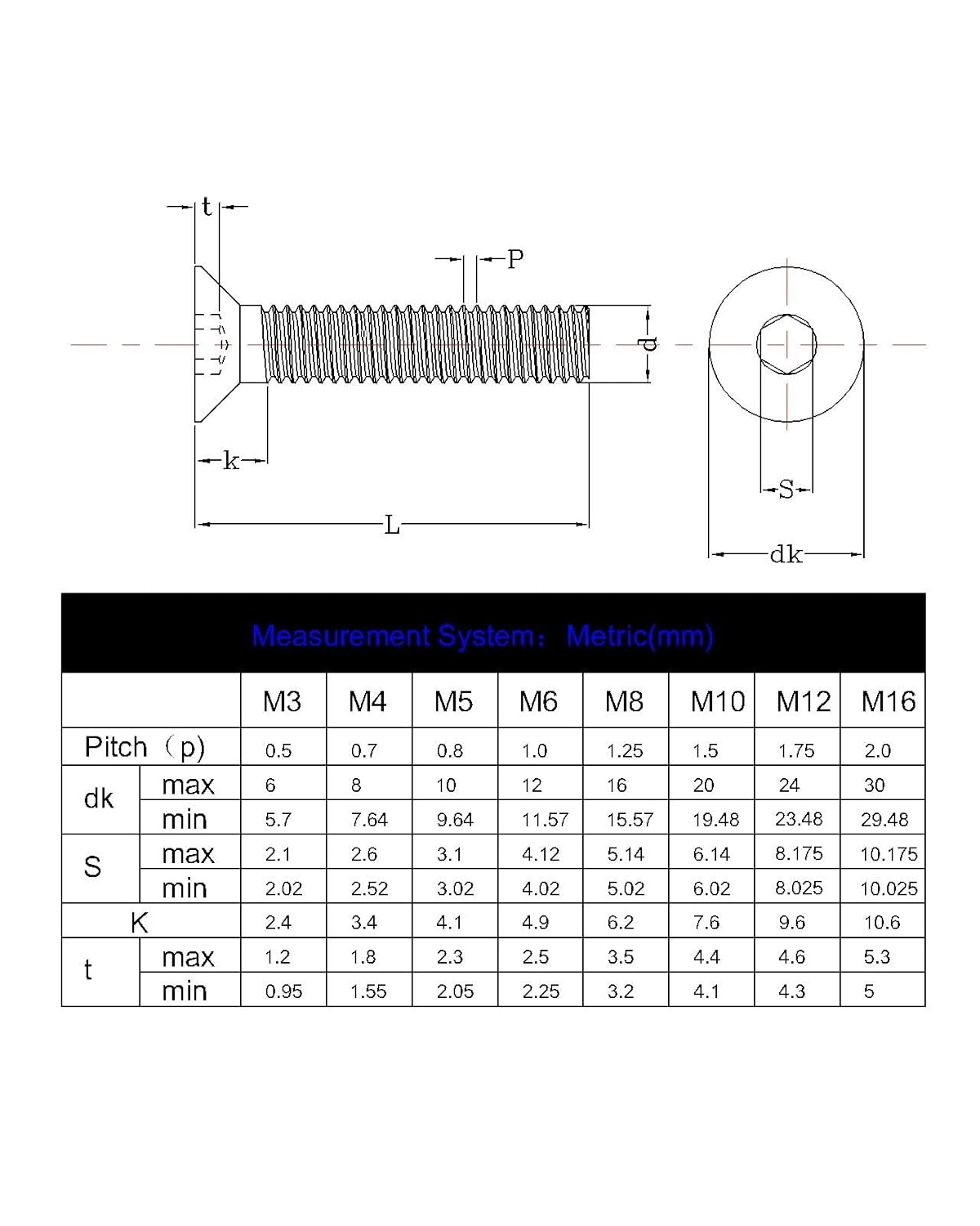 Tornillos avellanados M10-0.059 x 1.181 in, tornillos Allen hexagonales, tornillos de cabeza plana de acero inoxidable 304 18-8, rosca completa, DIN
