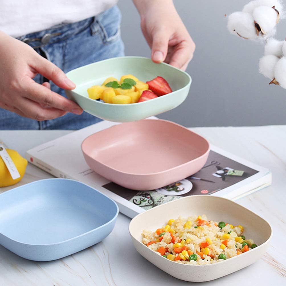 Juego de 4 cuencos cuadrados para cereales, cuencos pequeños de plástico para cocina, cuencos poco profundos de 6 pulgadas para sopa, ensalada,