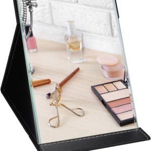 ZBEIVAN Espejo de maquillaje plegable portátil de 10 x 7 pulgadas con cosméticos de pie para viajes, mesa de tocador, decoración de habitación, ZBEIVAN Espejo de maquillaje plegable portátil de 10 x 7 pulgadas con cosméticos de pie para viajes, mesa de tocador, decoración de habitación,
