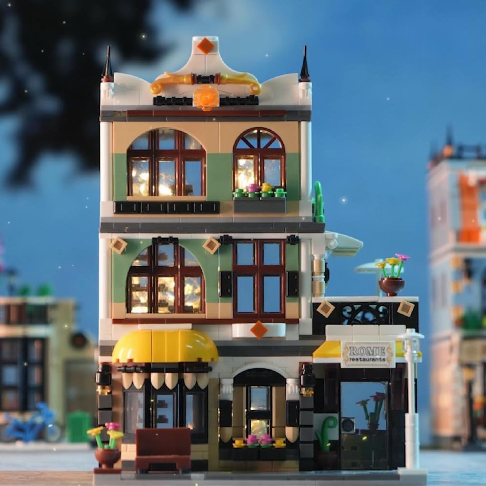 Mini juegos de construcción de restaurante urbano con LED, bloque de construcción de juguete de aprendizaje STEM para adultos, adolescentes, niños y