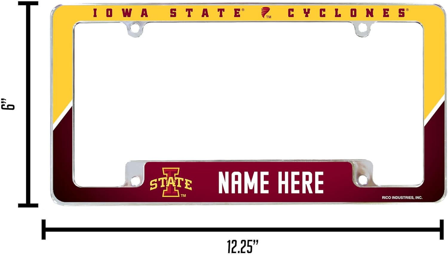 Rico Industries NCAA Iowa State Cyclones – Marco para placa de automóvil cromado, de 12 x 6 pulgadas, para automóvil, camión, SUV