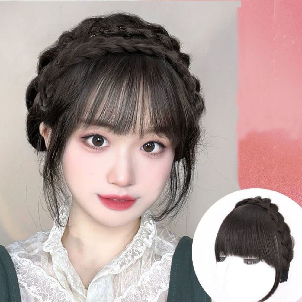 Banda de pelo falso, flequillo, peluca con flequillo, diadema de pelo falso, extensión de cabello para mujer, clips para el cabello (tiene patillas,