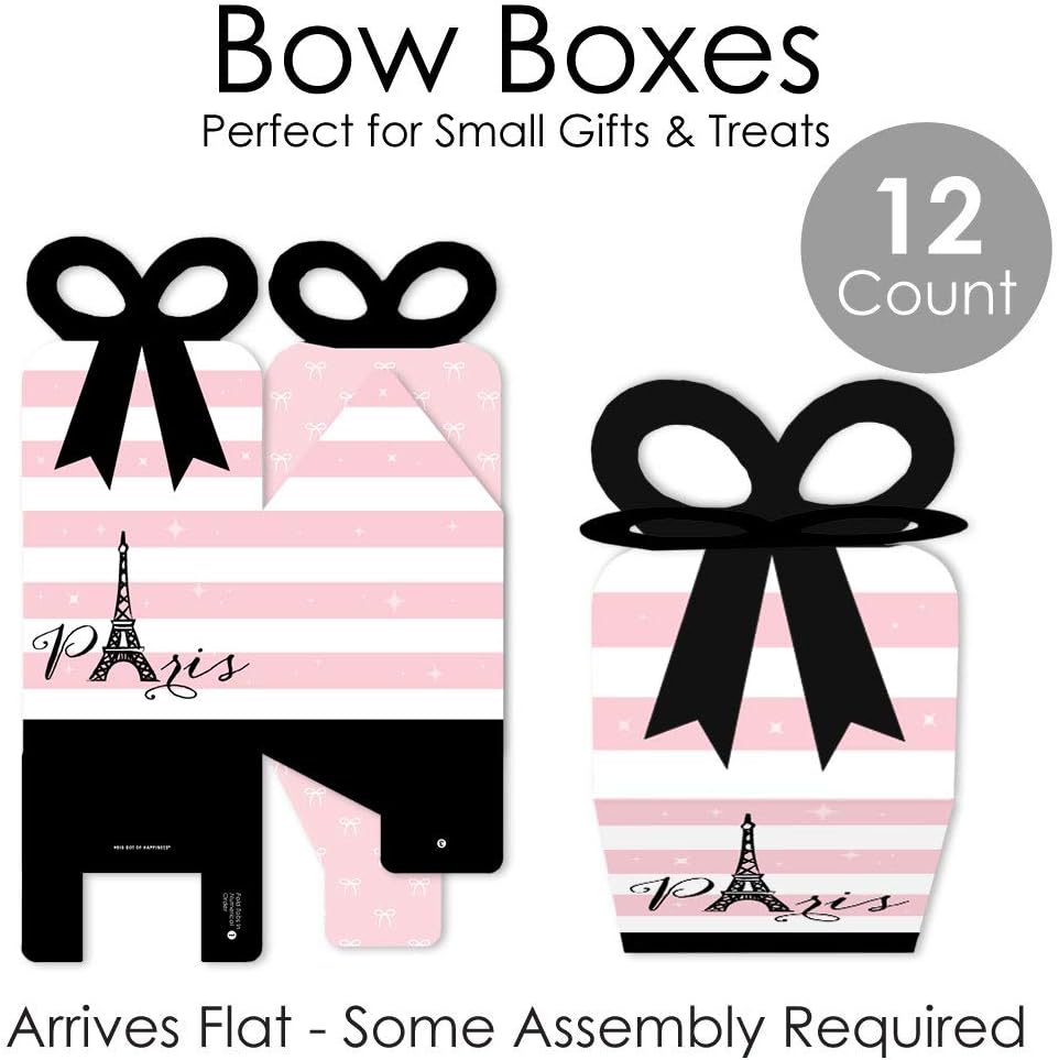 Big Dot of Happiness París, Ooh La La – Cajas de regalo cuadradas para baby shower o fiesta de cumpleaños – Juego de 12 cajas de lazo con temática