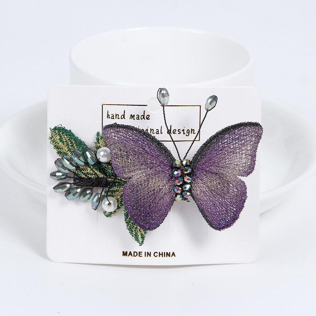 Haomye Pinzas para el pelo de mariposa con diamantes de imitación, pasadores bordados, accesorios para el cabello, tocado de boda, pinzas coreanas