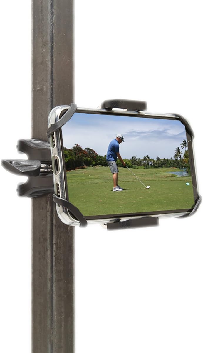 Golf Gadgets – Sistema de grabación de swing  Soporte para carrito de golf o carrito de tracción para teléfono inteligente. Compatible con iPhones,