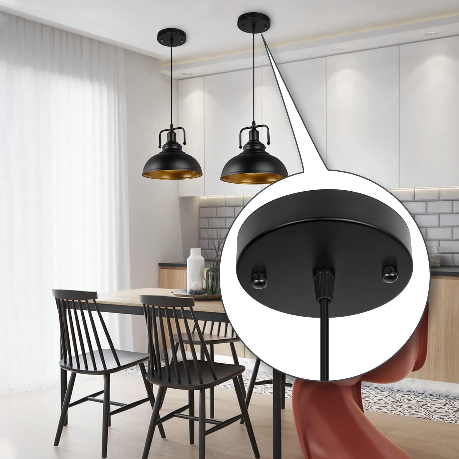 Toldo de luz de techo industrial negro de 4.7 pulgadas, cubierta de placa de luz colgante, kit de toldo redondo de metal de hierro para lámpara