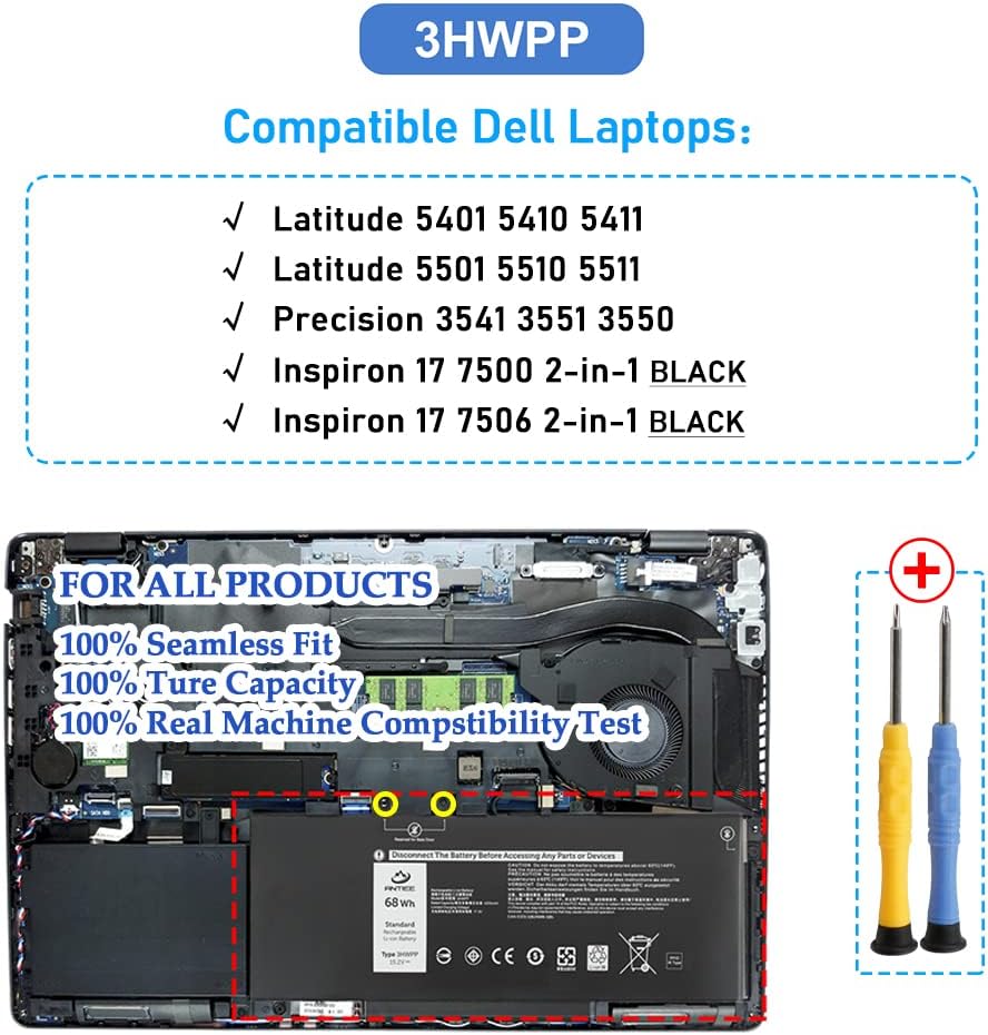 ANTIEE 3HWPP – Batería para laptop Dell Latitude 5401 5410 5411 5501 5510 5511 Precisión 3551 3541 Inspiron 7706 2 en 1 Inspiron 17 75007506 2 en 1
