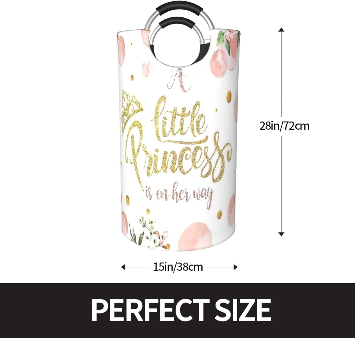 Cesta de ropa plegable duradera para ropa sucia, organizador de ropa sucia, corona dorada, rubor, rosa, floral, princesa, bebé niña