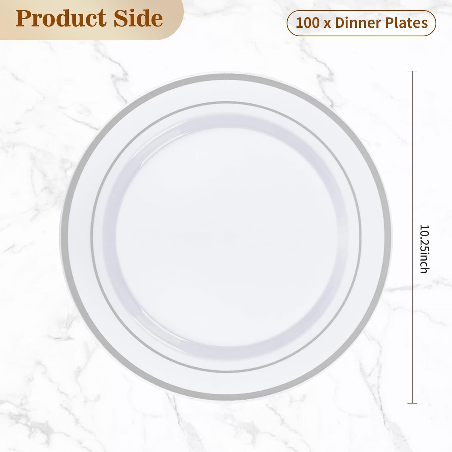 100 platos de plástico plateado, platos desechables de 10.25 pulgadas para fiesta con borde plateado, platos de plástico desechables resistentes