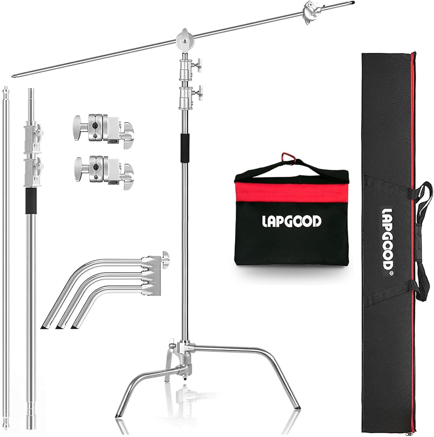 Soporte en C resistente de acero inoxidable con brazo de pluma Altura máxima 10.8 pies129.9 in, soporte de luz ajustable para fotografía con brazo
