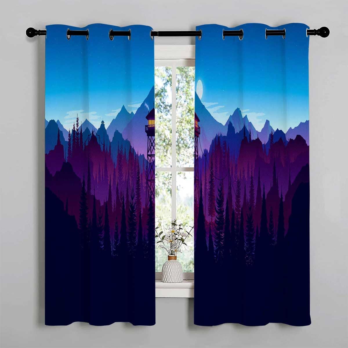 Acoustic Curtains Scenic Landscape Thermal Door Cover Cortinas para Ventanas De Cuarto 63Inch Width by 80Inch Length,2 Panels