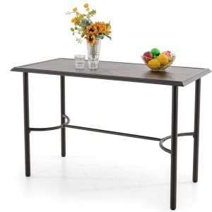 PHI VILLA Mesa de bar rectangular para patio, mesa de metal con revestimiento de altura de mostrador, resistente y duradera para patio, jardín, PHI VILLA Mesa de bar rectangular para patio, mesa de metal con revestimiento de altura de mostrador, resistente y duradera para patio, jardín,