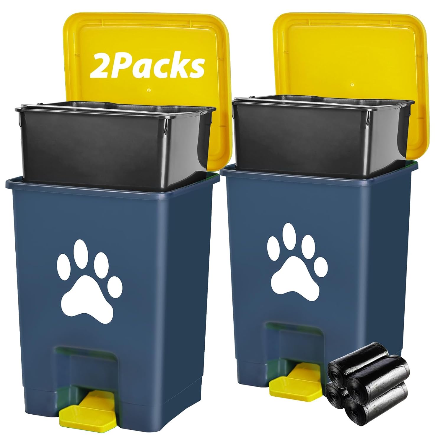 Paquete de 2 cubos de basura para excrementos de perro, estación de basura de mascotas con tapas verdes, cubos interiores extraíbles para