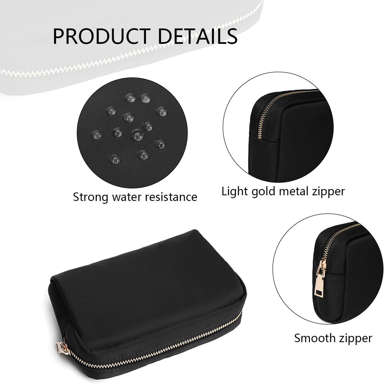 YONBEN Bolsas de cosméticos – Bolsos de mano elegantes y versátiles para tus artículos esenciales de belleza, Negro (black Nylon), Sencillo