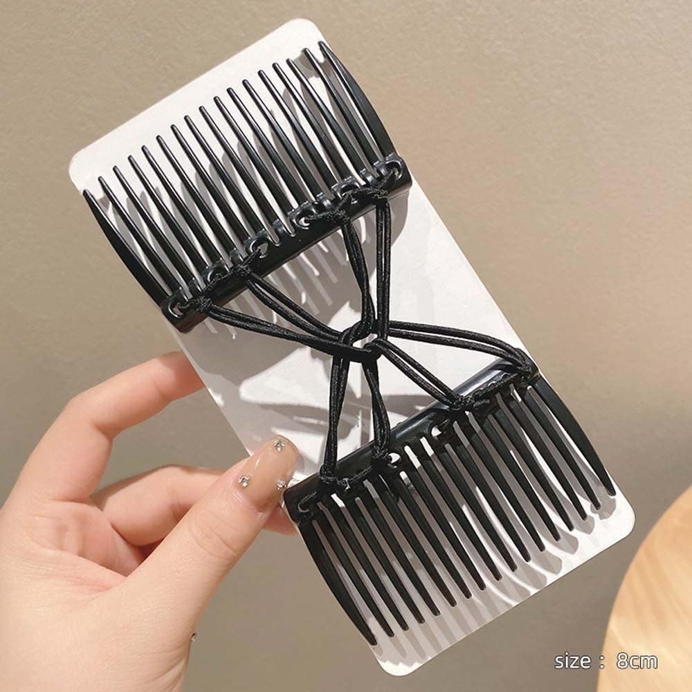 Peine de pelo elástico ajustable negro,Clip de pelo elástico doble peine,Horquillas para el cabello sin pliegues, horquillas dobles Peines para