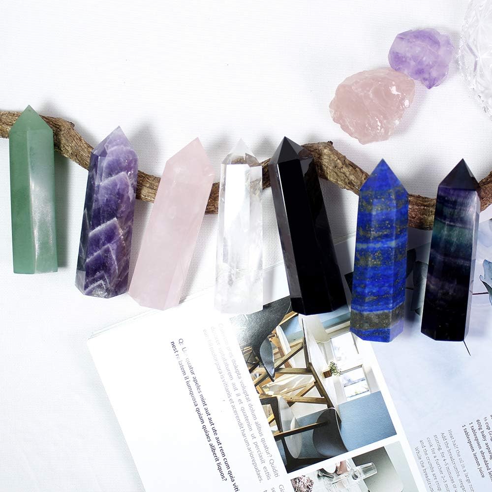 Runyangshi – 8 varitas curativas de cristal natural, varitas de cristal curativo de un solo punto, piedras de chakra reiki de 6 facetas, prisma de