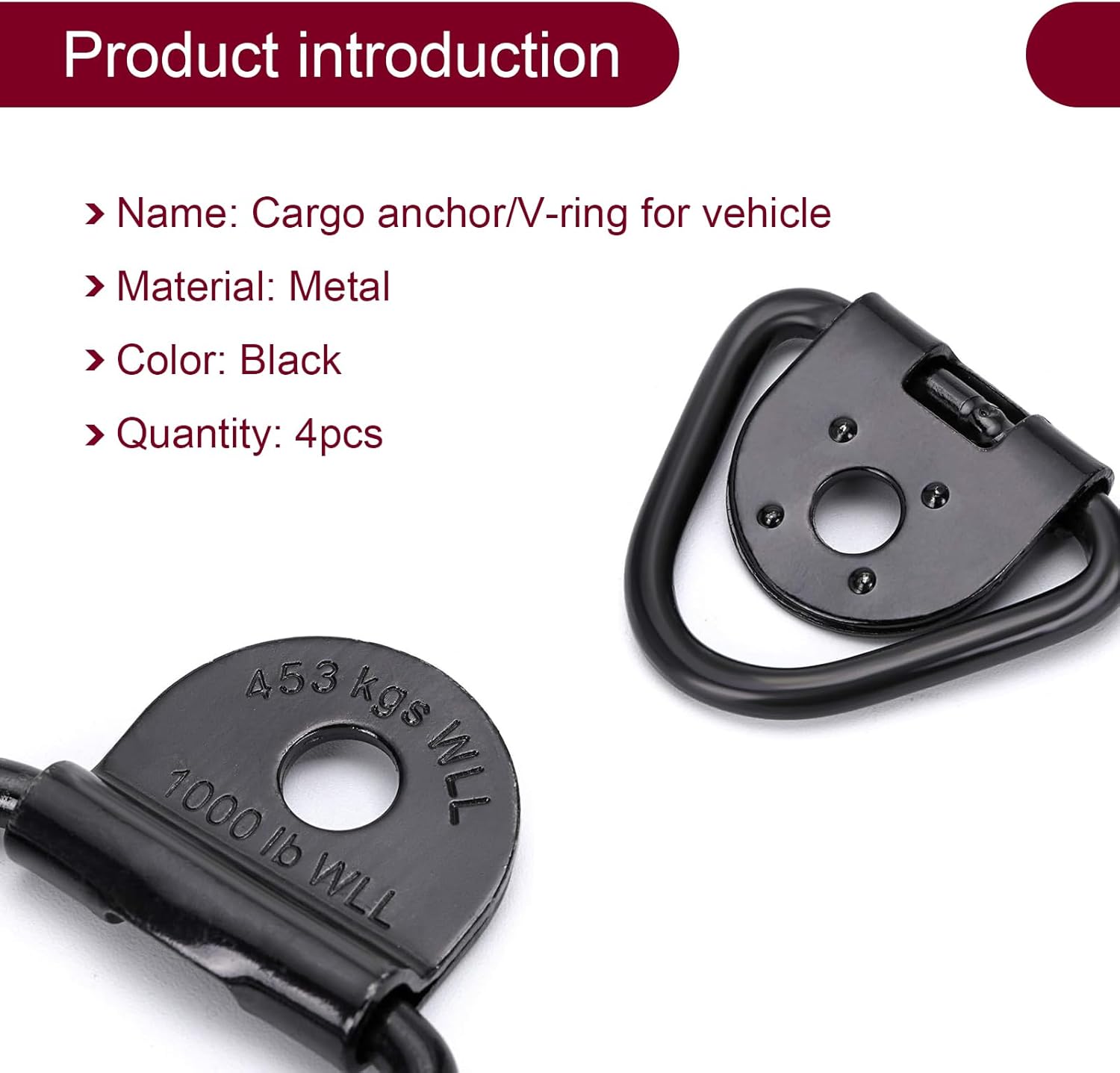 4 piezas de repuesto de anclaje de amarre con anillo en V para automóvil, accesorios de anclaje de amarre resistentes de 2.3 x 2.2 pulgadas,