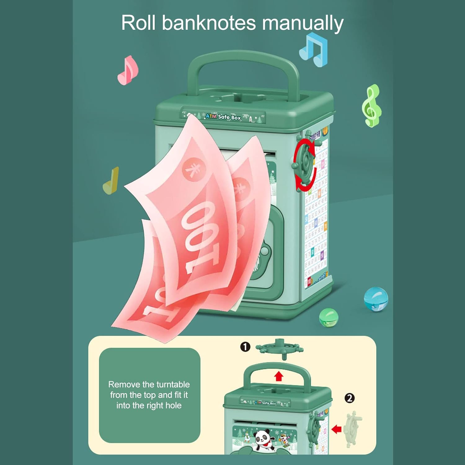 Banco electrónico, contraseña segura de dibujos animados para niños, banco de ahorro de dinero para niños (verde)