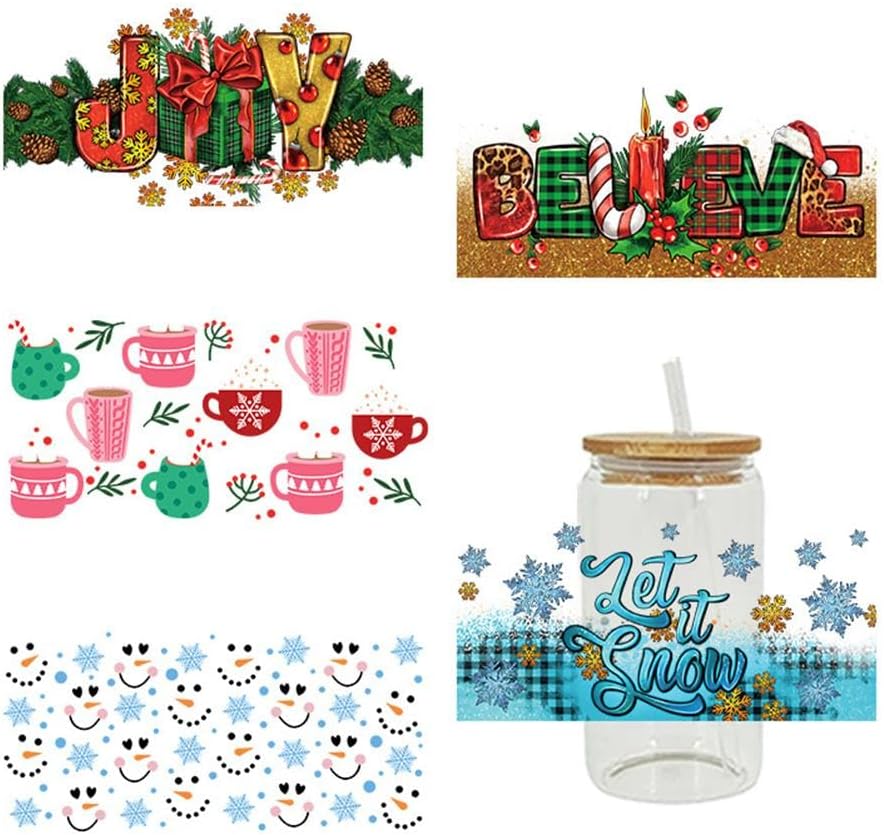 Adhesivo de transferencia UV DTF, decoraciones de Navidad, adhesivo de transferencia UV DTF, calcomanías de envoltura de taza UV DTF, calcomanías