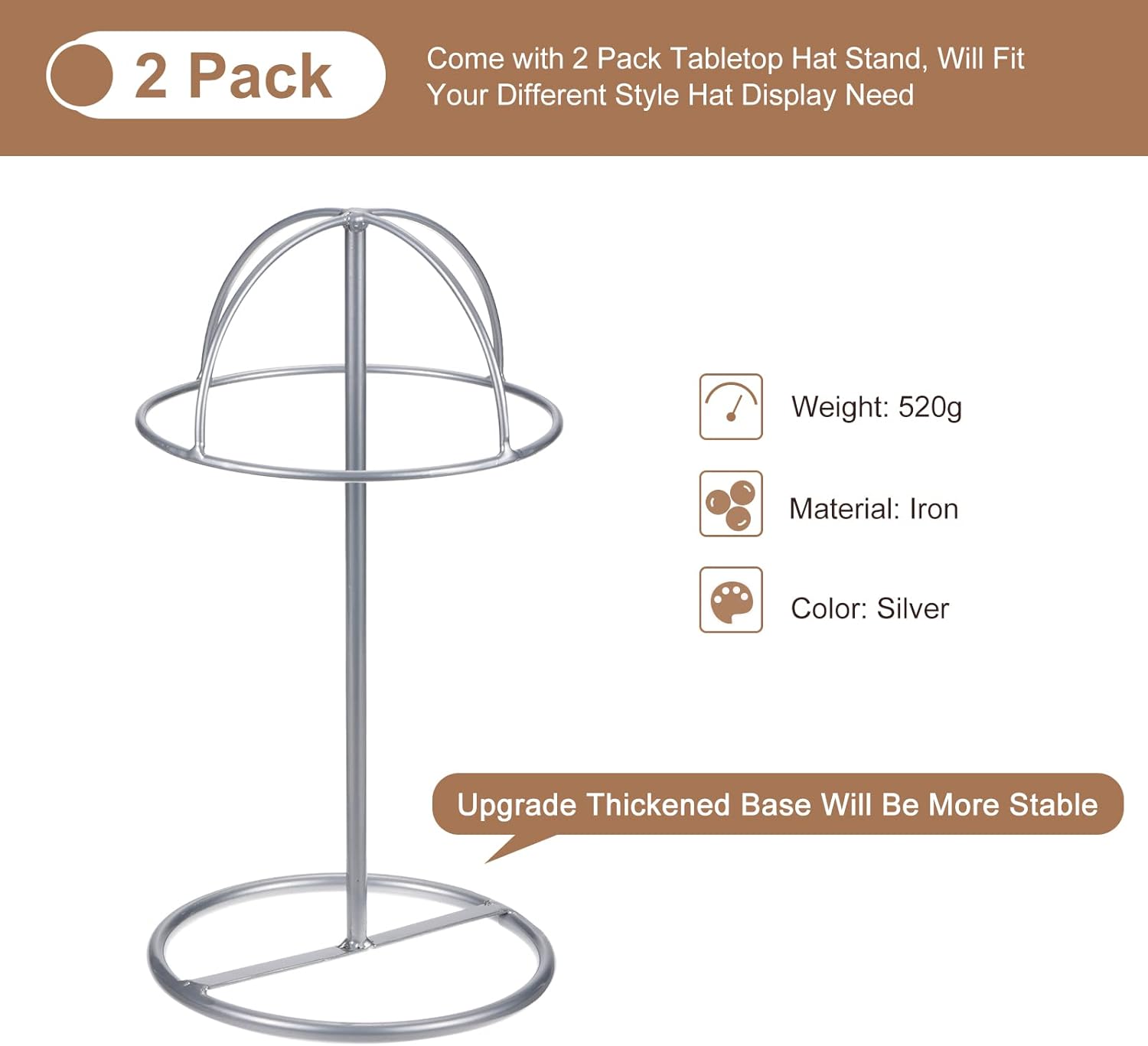 uxcell Soporte de exhibición de metal para sombreros, paquete de 2 unidades para sombrero de mesa y soporte para peluca para gorra de béisbol,