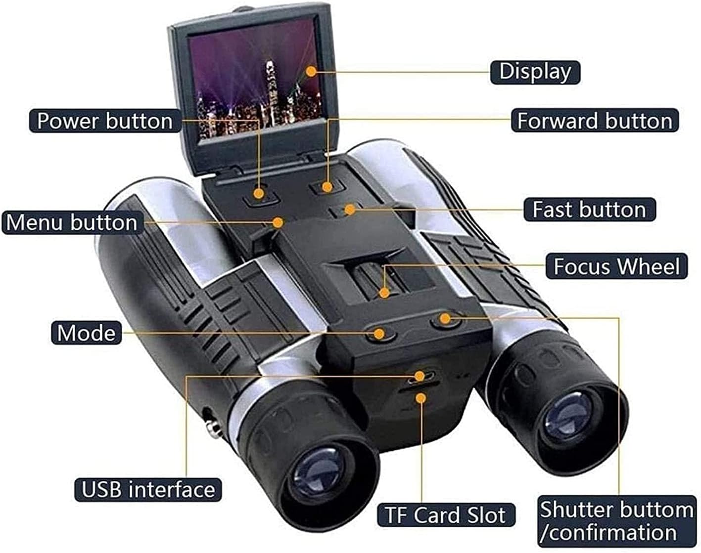 Telescopio de viaje portátil Cámara digital 1080P 2.0 “12X32 HD Binoculares negros telescopio plegable con cámara digital incorporada, nuevos