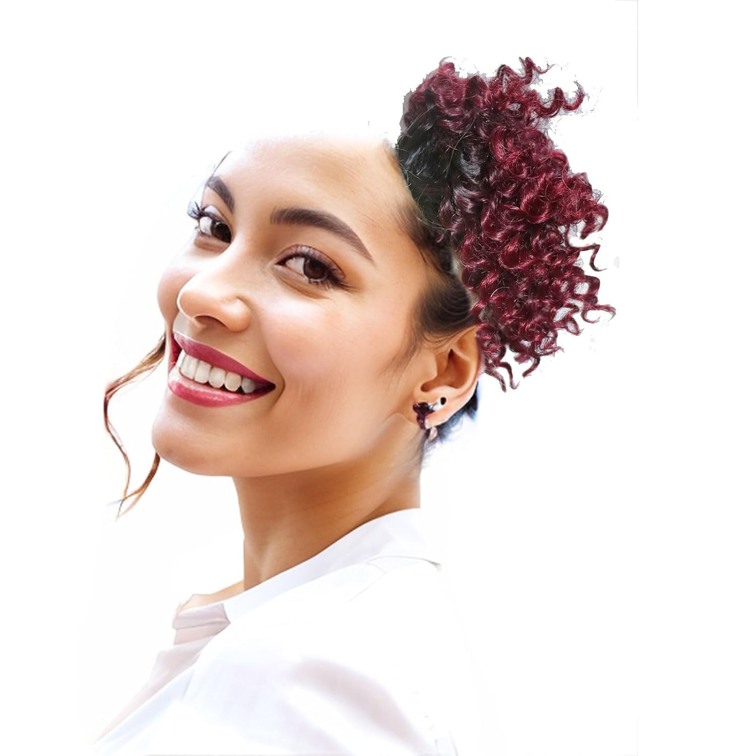 Extensiones de cabello sintético corto afro con cordón para cola de caballo con dos clips (1BBurg)
