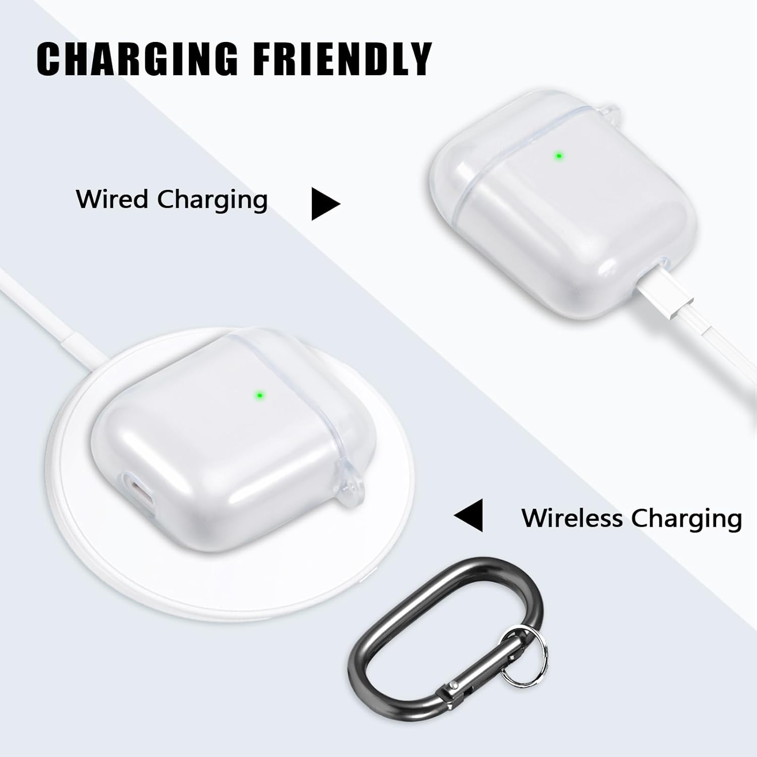 Funda para AirPods de 2 generación y 1 generación con kit de limpieza, correa antipérdida, cordón deportivo y cubierta de ganchos para las orejas (2