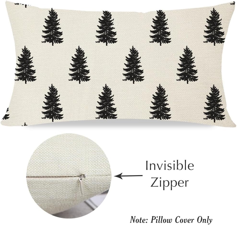 Funda de almohada moderna de árbol de Navidad de 12 x 20 pulgadas, decoración de pino de Navidad negro, almohadas lumbares de Navidad, fundas de