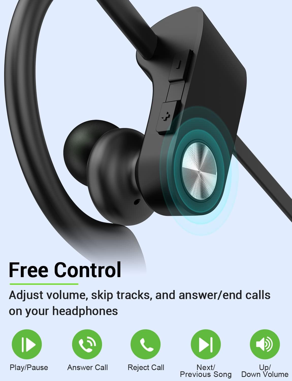Stiive Auriculares Bluetooth, auriculares deportivos inalámbricos IPX7 impermeables con micrófono, auriculares estéreo a prueba de sudor,