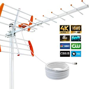 Antena de TV para exteriores de 120 millas de alcance compatible con recepción de canal 4K 1080P para antena digital HDTV, señal digital UHFVHF de Antena de TV para exteriores de 120 millas de alcance compatible con recepción de canal 4K 1080P para antena digital HDTV, señal digital UHFVHF de