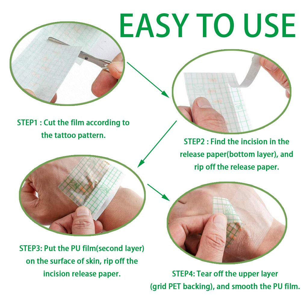Rollo de vendaje para cuidado posterior de tatuajes de 10 x 2 yardas, película transparente impermeable para tatuajes, curación inicial y reparación