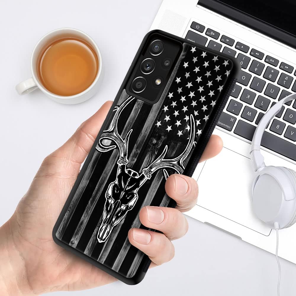 DJSOK Funda compatible con Samsung Galaxy A23, grano de madera negra, bandera estadounidense, cazador, ciervo, diseño de lujo, parte trasera + funda