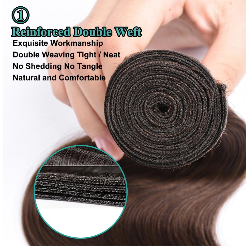 ALLRUN Manojos de cabello humano ondulado marrón (24 26 28) marrón oscuro 100% brasileño virgen Remy armadura de cabello humano 10A, 3 paquetes de