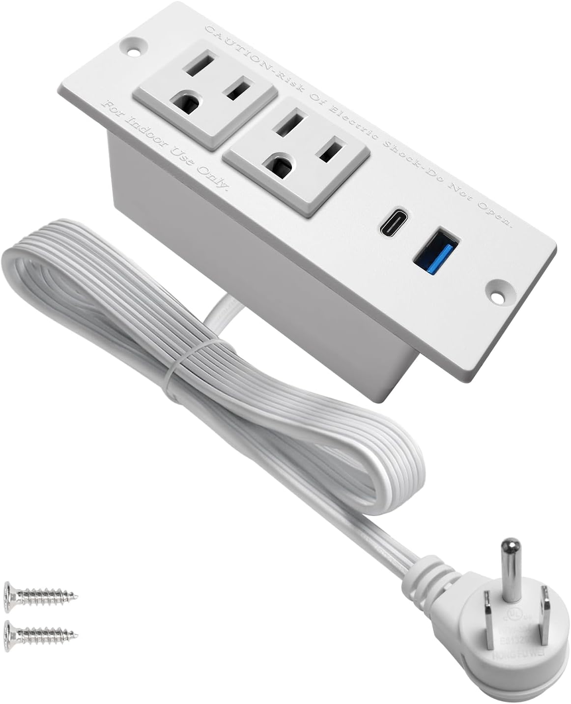 Regleta de alimentación empotrable USB C, estación de alimentación de escritorio de carga rápida, 2 tomacorrientes, 2 tomas de corriente USB (PD20W