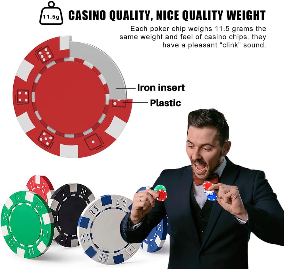 11.5 Gram Bulk Chip Accessories, 10 Pcs Professional Poker Chip, Casino Poker Chips,Clay Composite Casino Poker Chips for Casino Card Games Texas