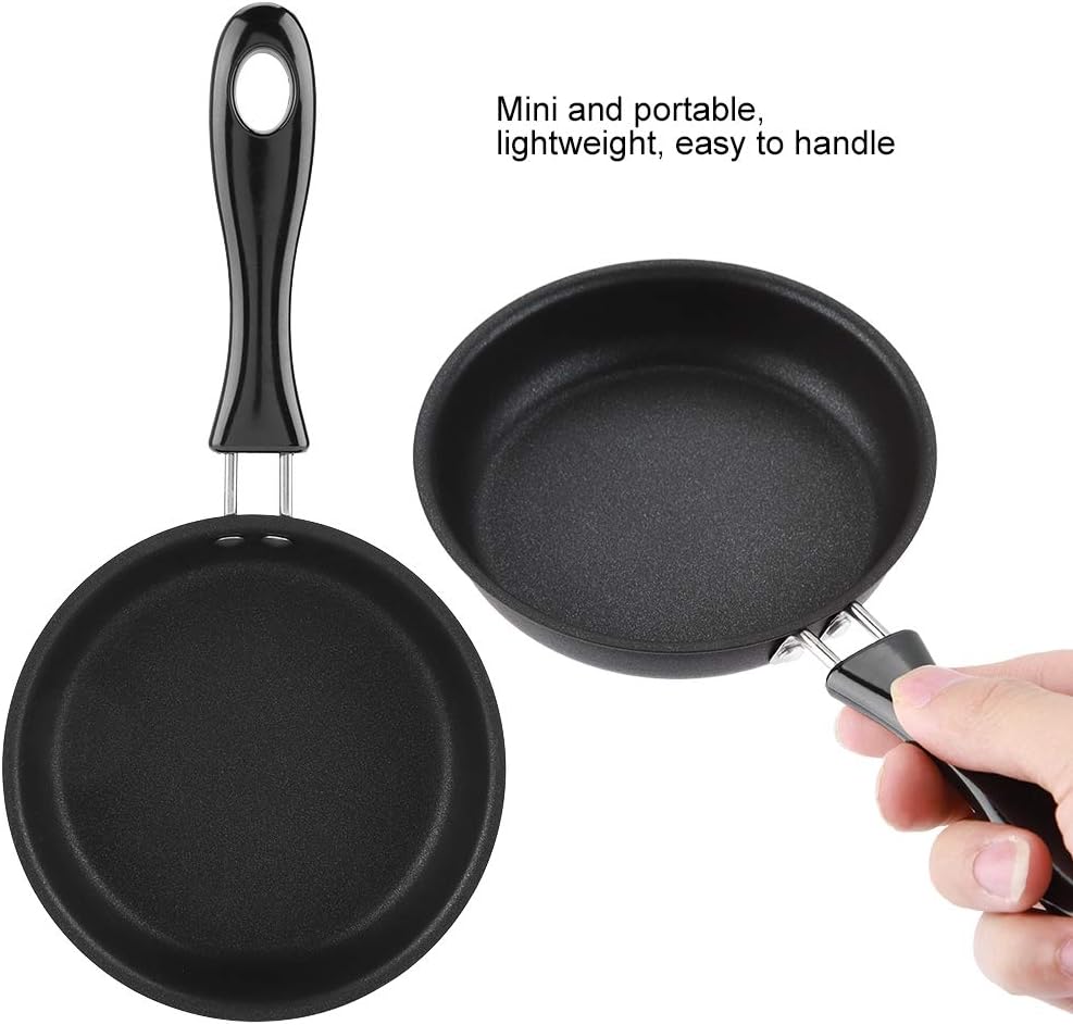 Mini sartén, sartén antiadherente para servir huevos, tortilla redonda, sartén individual, anti calor, goma larga, pequeñas sartenes pequeñas,