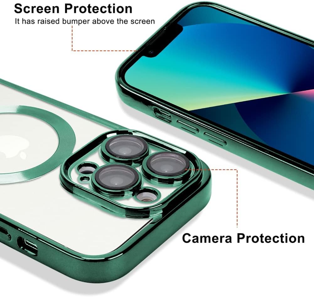 OOK Funda compatible con iPhone 14 Pro Max con protector de lente de cámara (compatible con MagSafe), antiarañazos, a prueba de golpes, delgada,