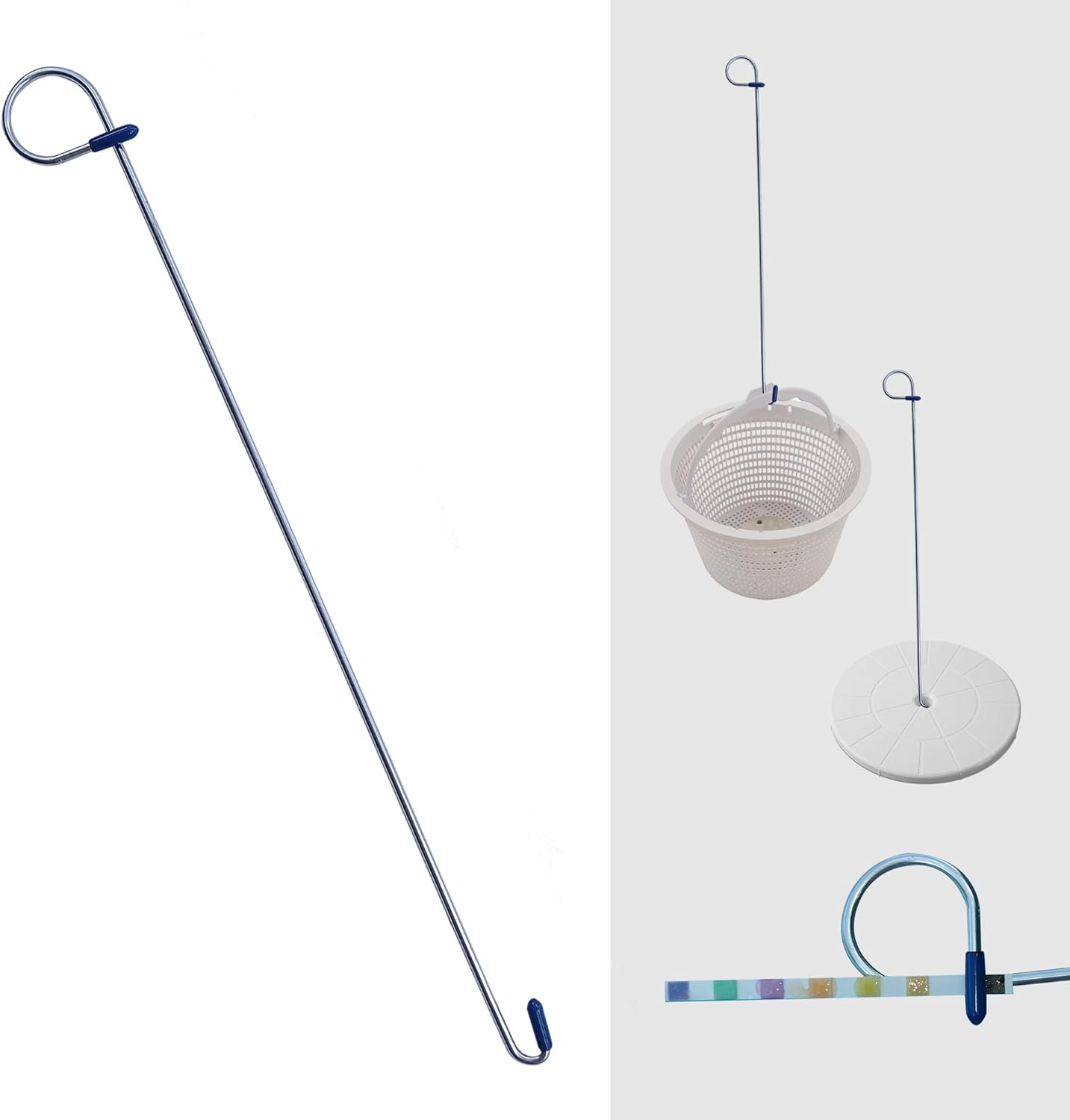 Cesta de desnatador de piscinagancho de elevación de tapa de skimmer y soporte de tira de prueba de piscina para limpieza de piscinas y