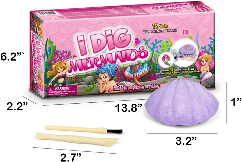Juego de 12 descubrimientos de sirena para niños, emocionante aventura de excavación de conchas marinas, colección educativa de princesa de vida