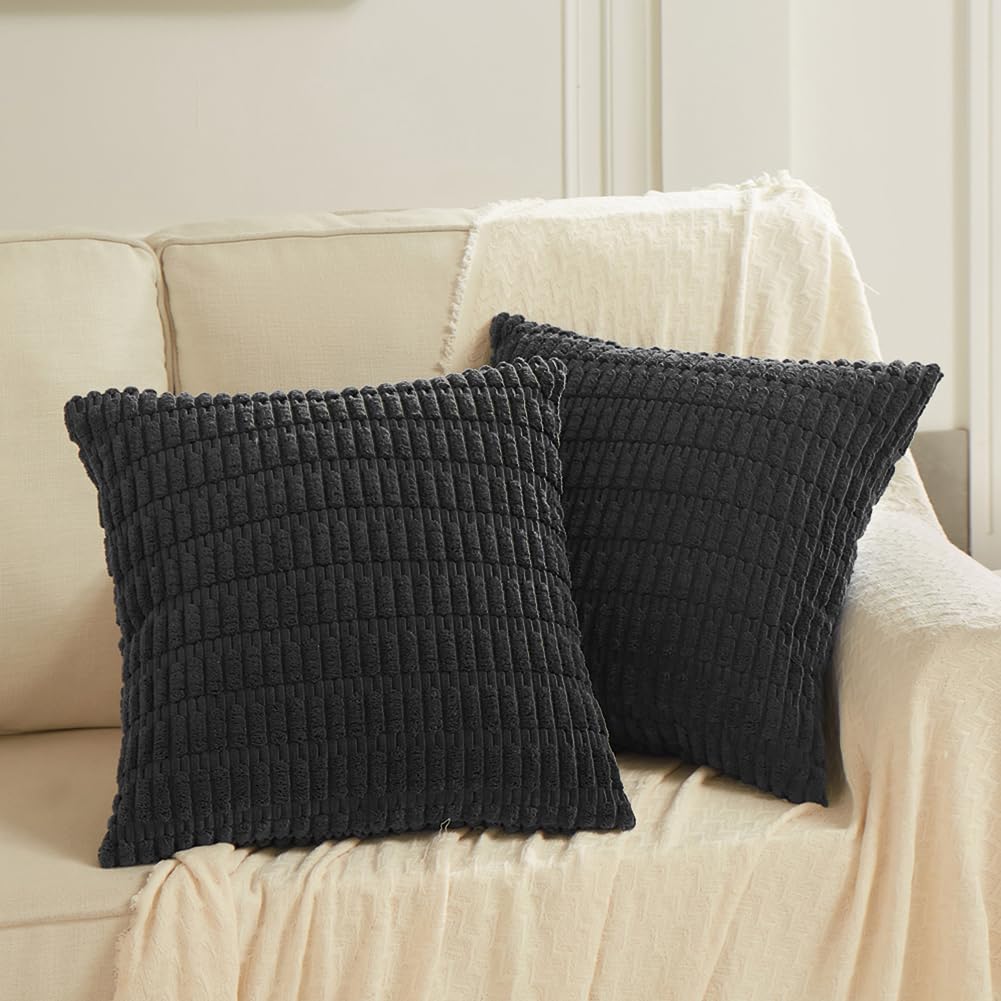 Fancy Homi Paquete de 4 fundas de almohada decorativas de color negro bohemio de 16 x 16 pulgadas para sala de estar, sofá, cama, sofá, decoración