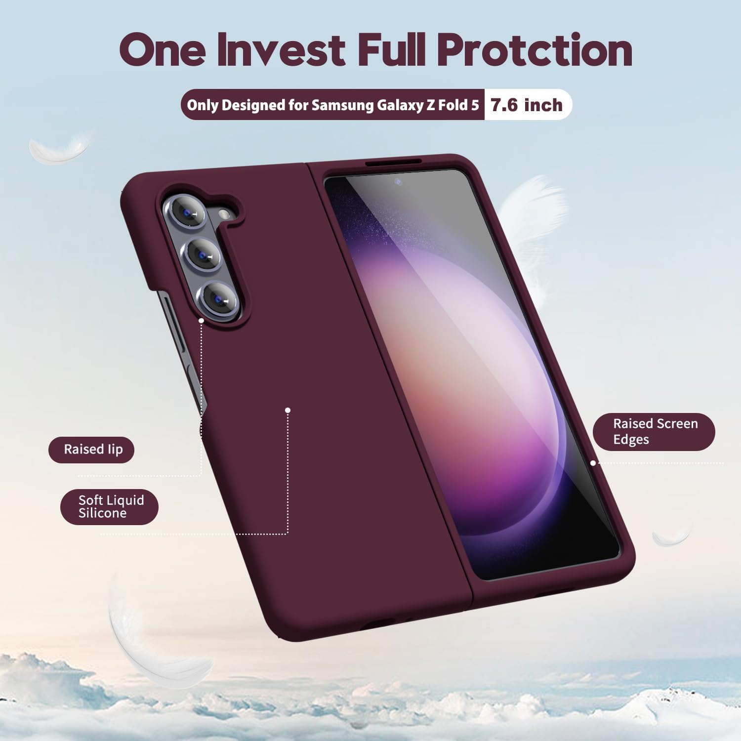 oakxco Funda para teléfono Samsung Galaxy Z Fold 5 de silicona líquida, bonita funda delgada y delgada de goma suave de TPU para mujeres y niñas,