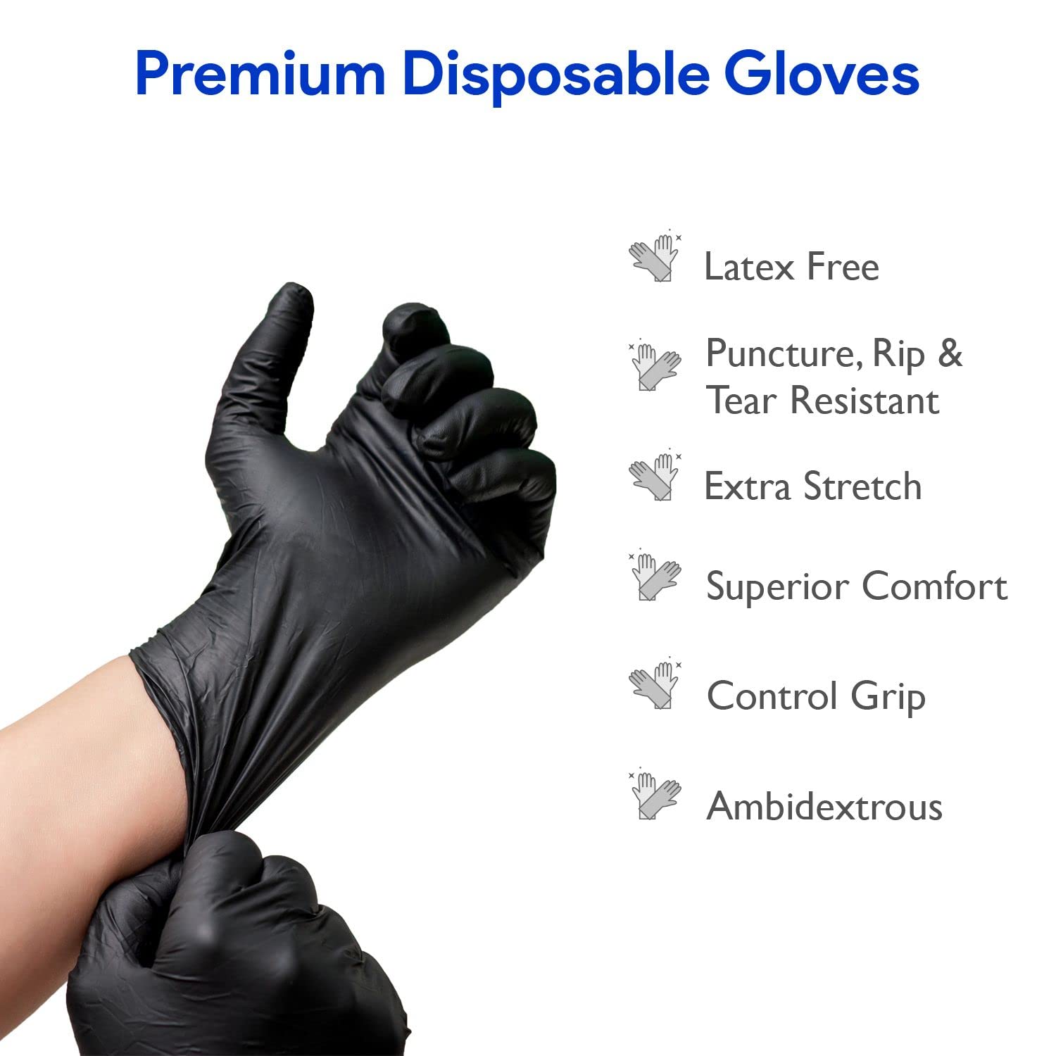 Guantes desechables negros de nitrilo pequeños, 400 unidades, resistentes de 0.157 in de grosor, sin polvo, sin goma, sin látex, grado de examen