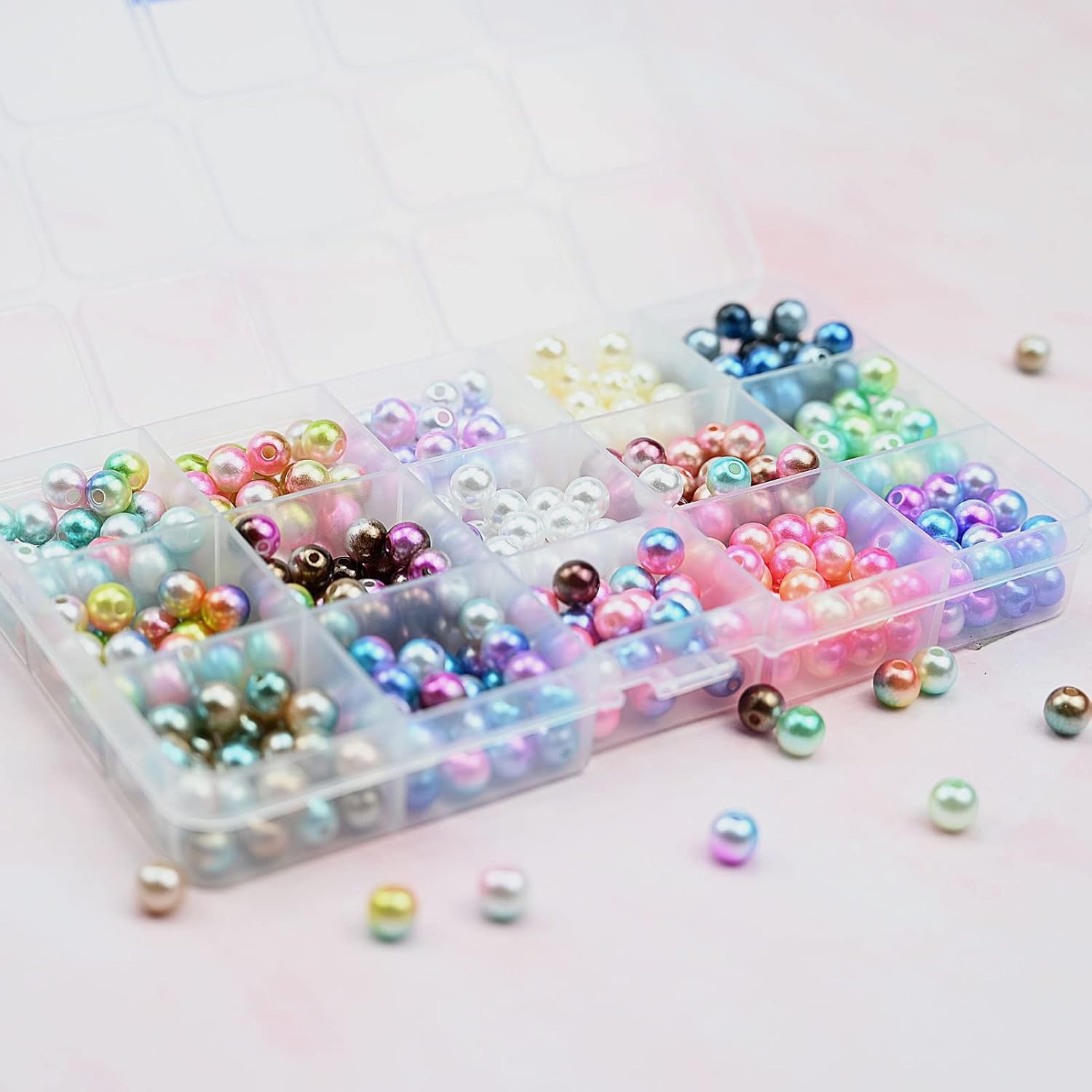 450 cuentas de perlas de imitación ABS de imitación de 0.315 pulgadas, 15 colores, cuentas de arco iris suaves para hacer joyas, aretes, collares,