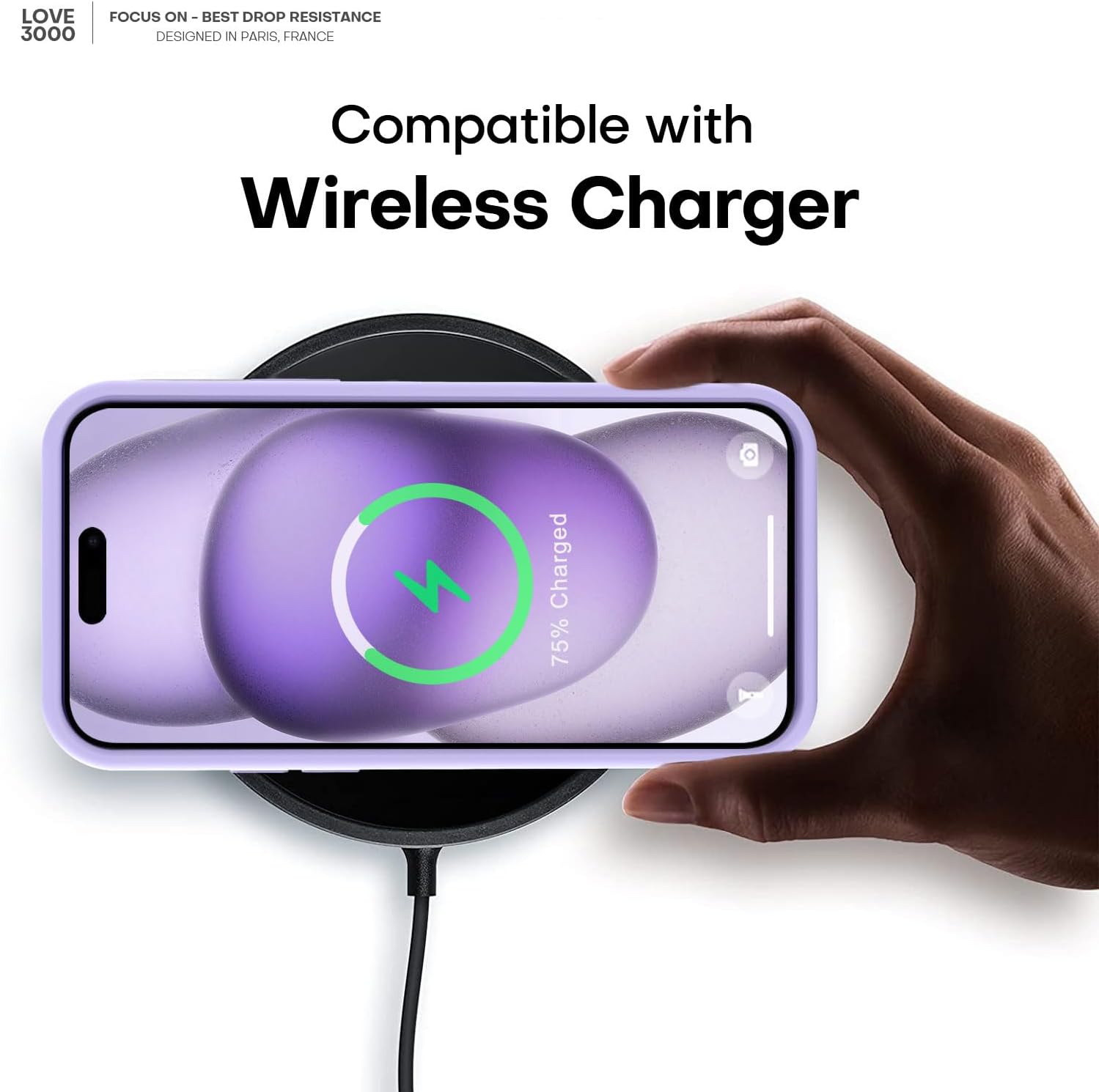 LOVE 3000 Funda compatible con iPhone 15, cámara de cobertura completa de silicona suave, protección contra caídas de 8 pies, forro de microfibra