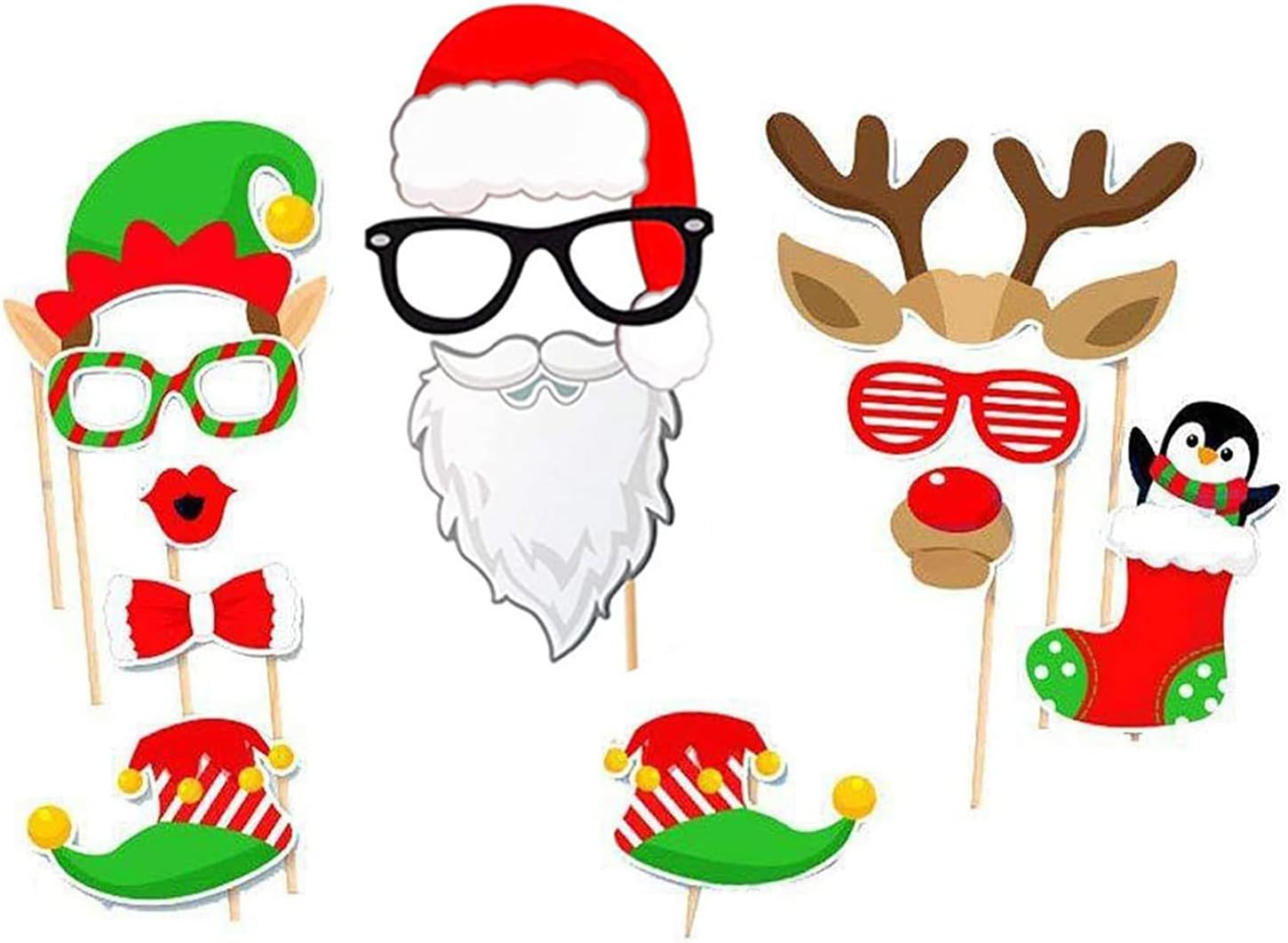 Accesorios para cabina de fotos de Navidad, 32 piezas, kits de accesorios de fotos para niños y adultos, decoración de fotografía de Feliz Navidad