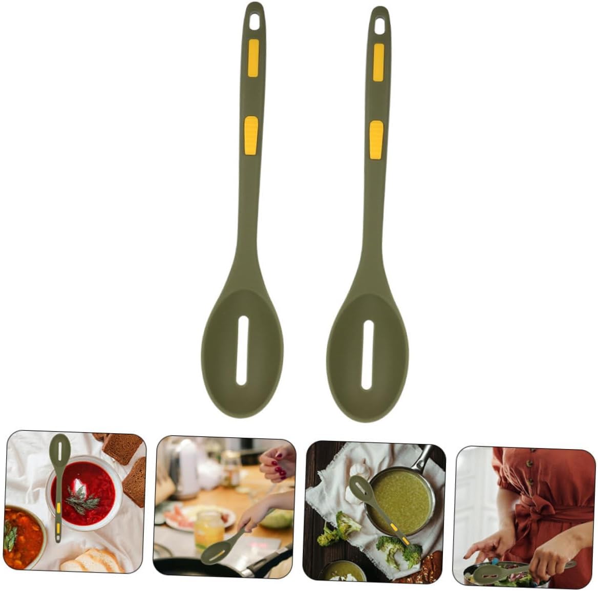 Cucharas de silicona para untar, 2 unidades, colador antiadherente, herramientas para hornear, cuchara de mezcla antiadherente, cucharas ranuradas