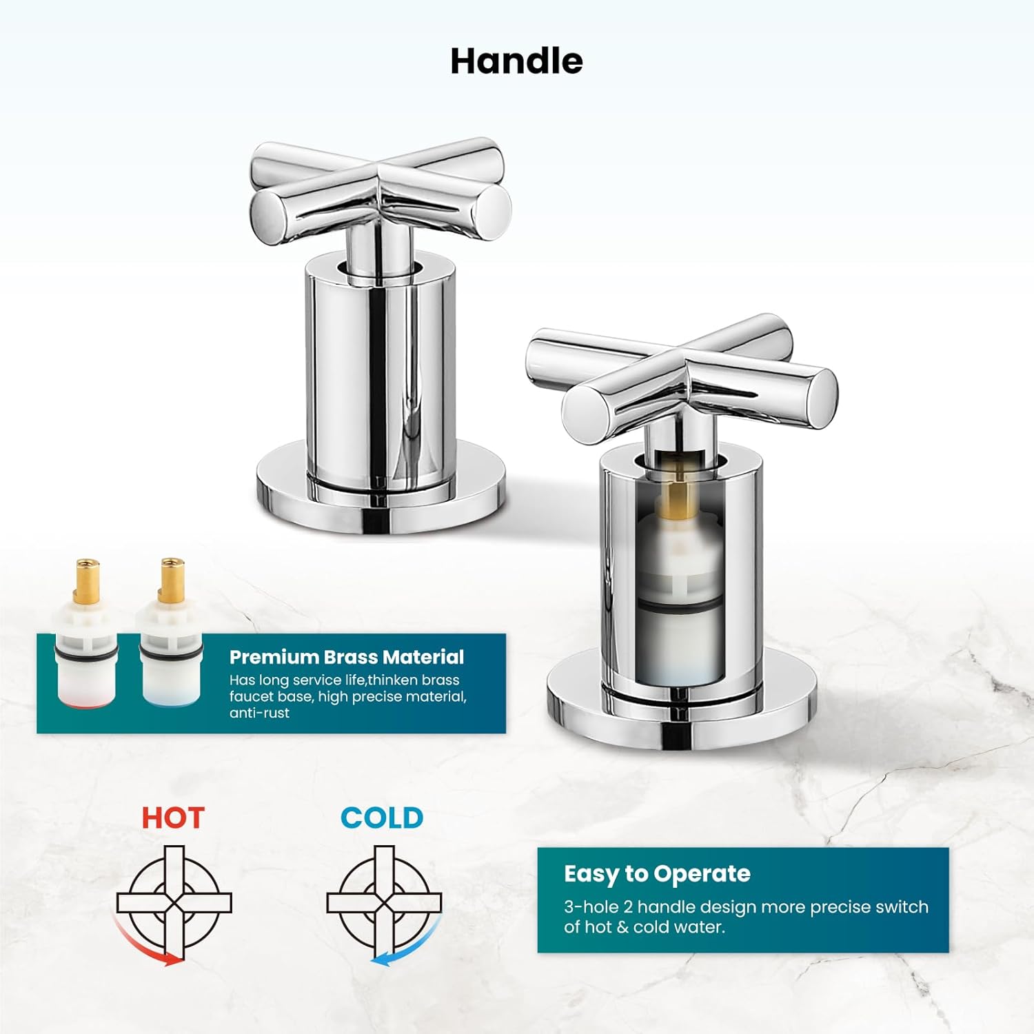 gotonovo Grifo de baño de 3 agujeros, grifo mezclador de doble mango cruzado para fregadero de baño, montaje en cubierta de agua fría caliente,