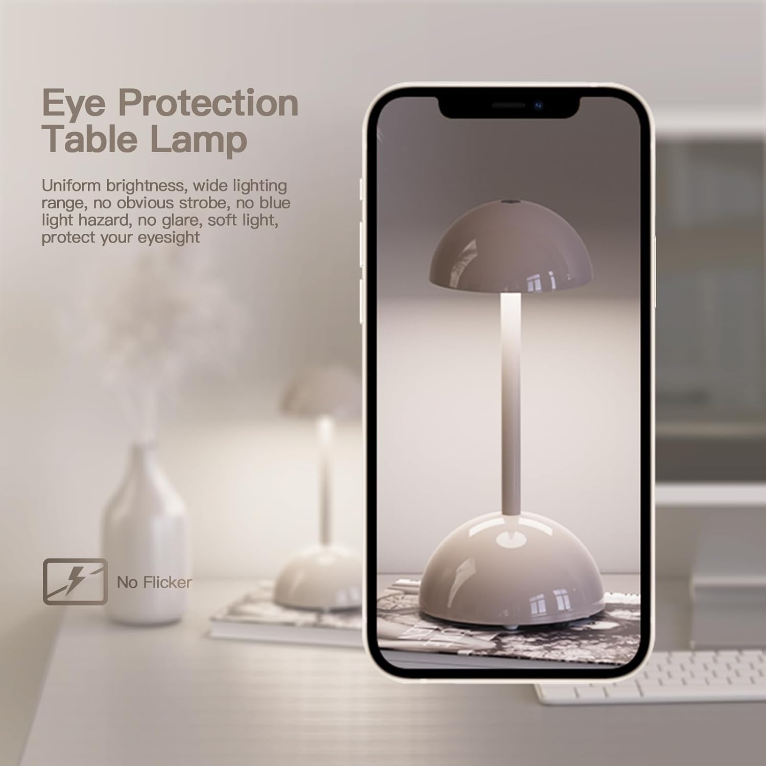 Lámpara de mesa de noche de hongos, recargable, lámpara de mesa de noche con control táctil diammable con cable de carga para el hogar, dormitorios,