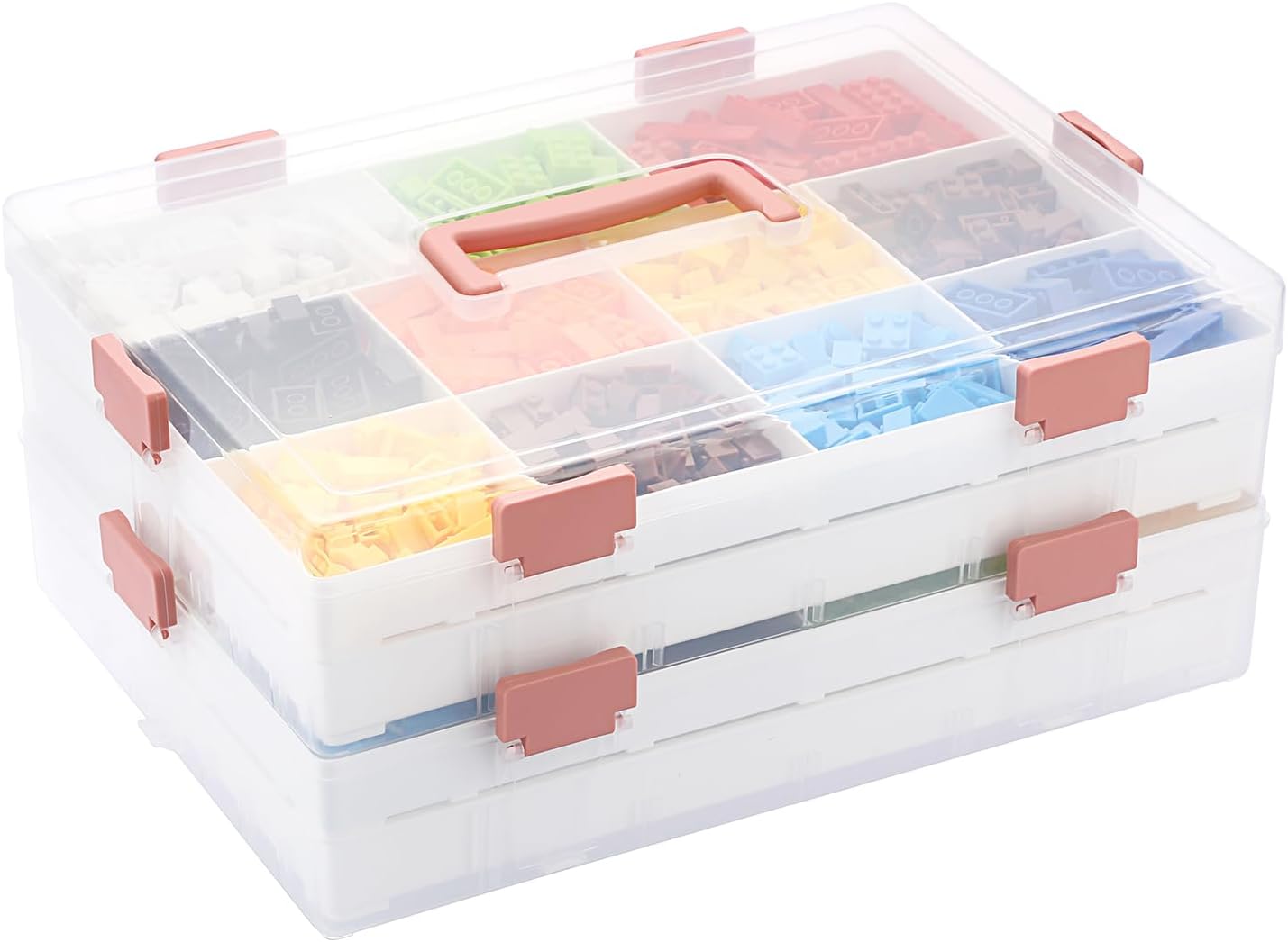 BTSKY Caja de almacenamiento divisoria transparente de 2 capas con 1 tapa, 4 niveles de plástico para accesorios de plástico, caja organizadora con